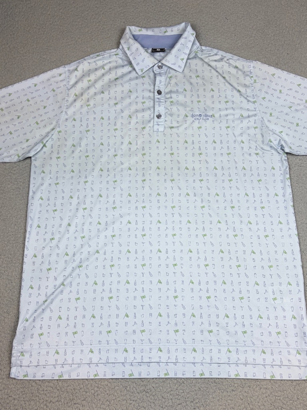 FootJoy Polo Shirt Men XL Blue AOP 19th Hole Cocktails Stretch Golf Casual